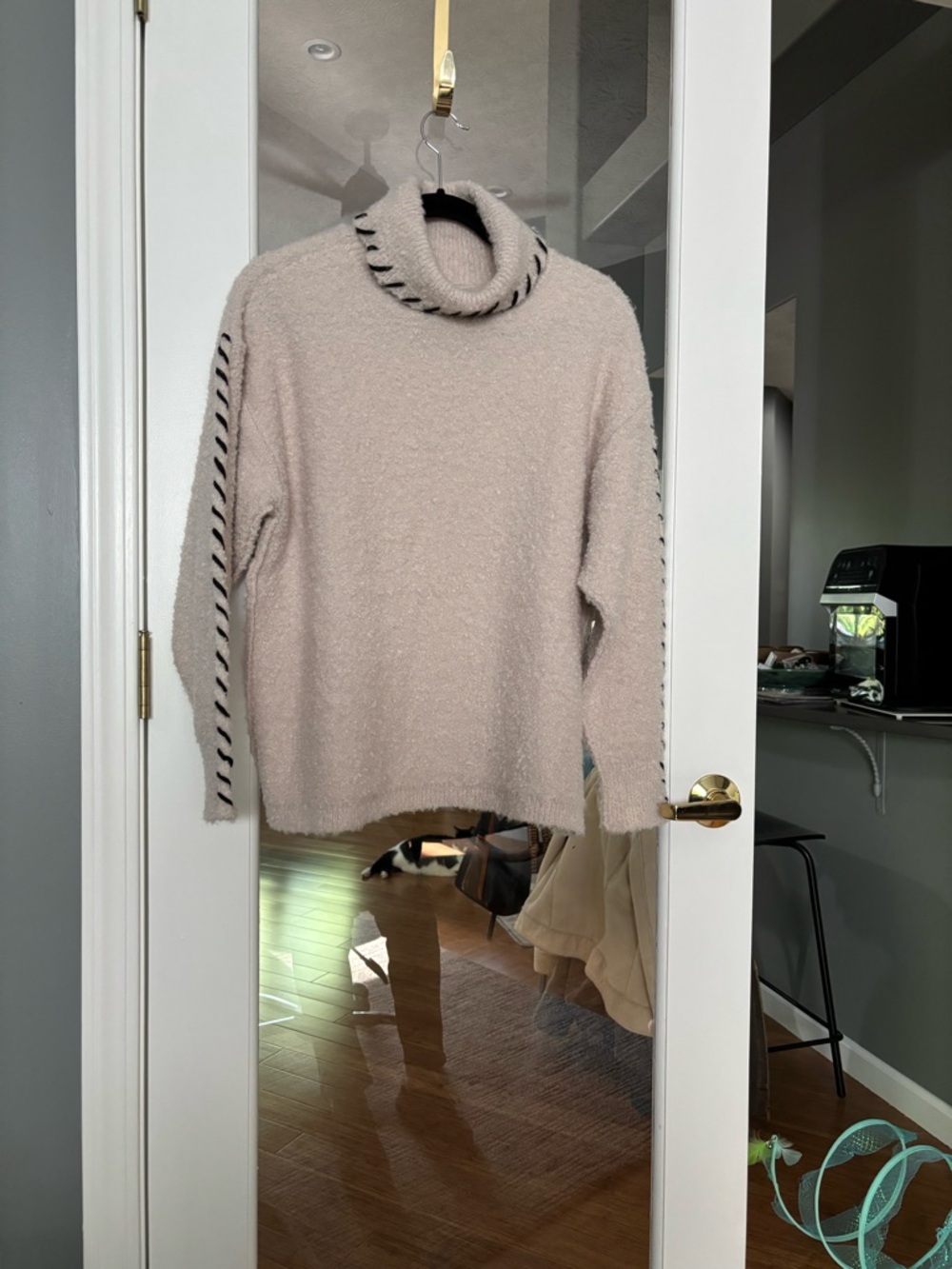 Mud Pie Cream Turtleneck Sweater with Black Trim